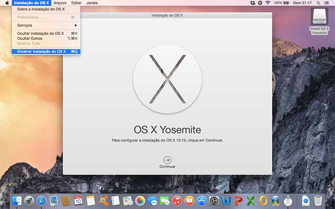 Encerrando a instalação do OS X Yosemite